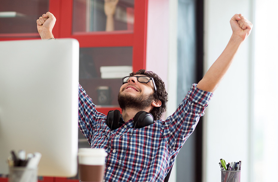Latino man excited with his internet speed